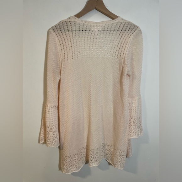 LC Lauren Conrad Bell-Sleeve Pointelle Knit Open Front Cardigan Pink Size Medium - Picture 5 of 10